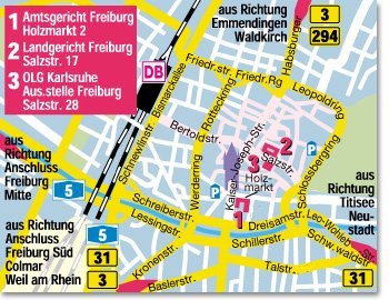 Anfahrtsskizze Landgericht Freiburg